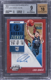 2018-19 Panini Contenders Optic Red #128 Luka Doncic Signed Rookie Card (#029/149) - BGS MINT 9/BGS 10